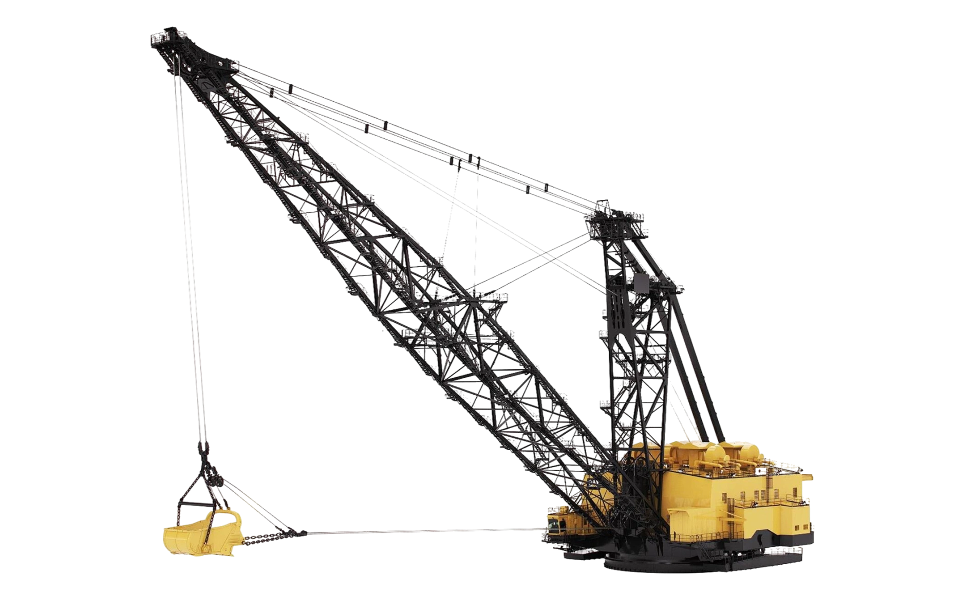 dragline excavator heavy construction machinery white background