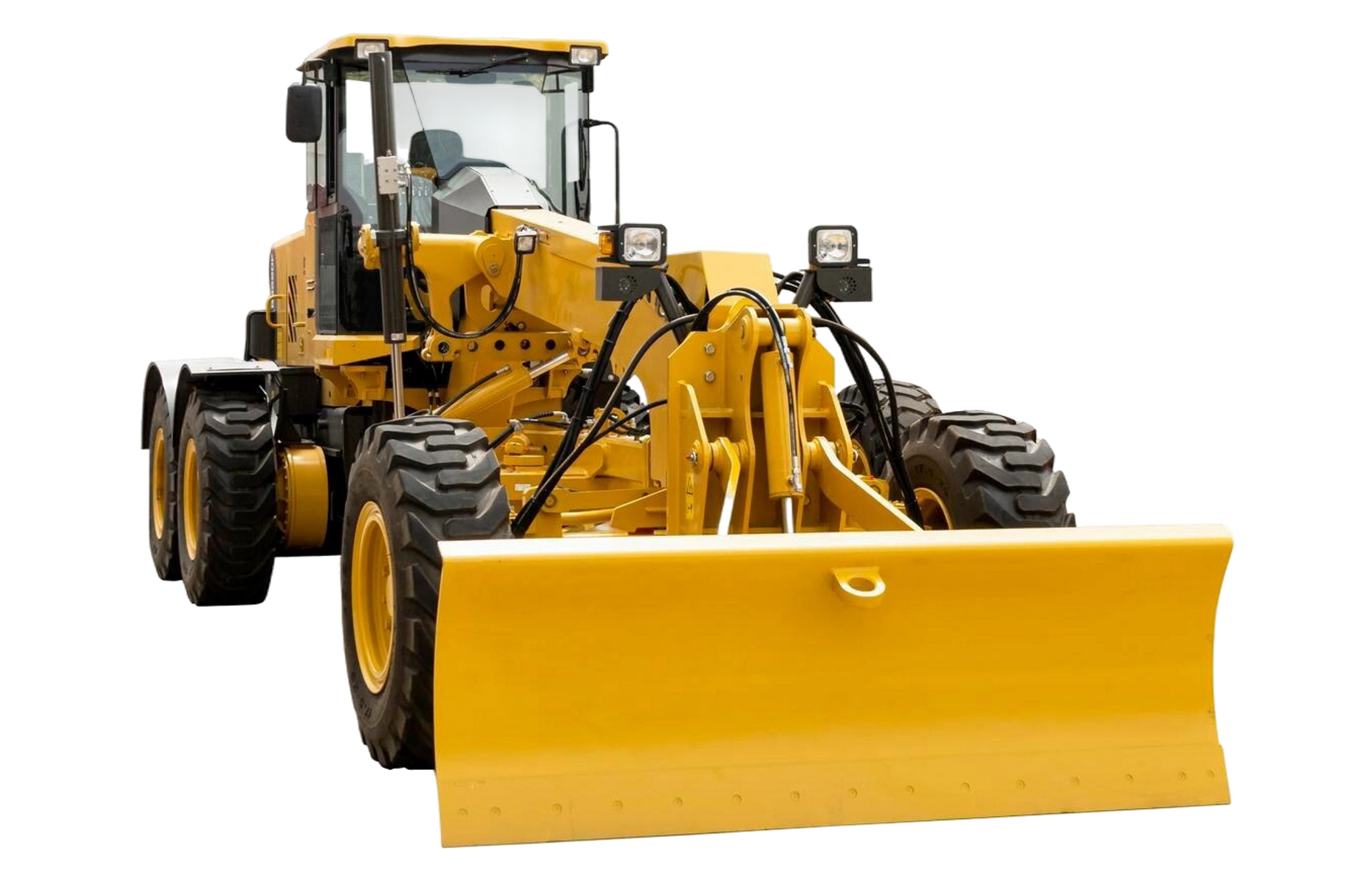 modern threeaxle road grader isolated white background